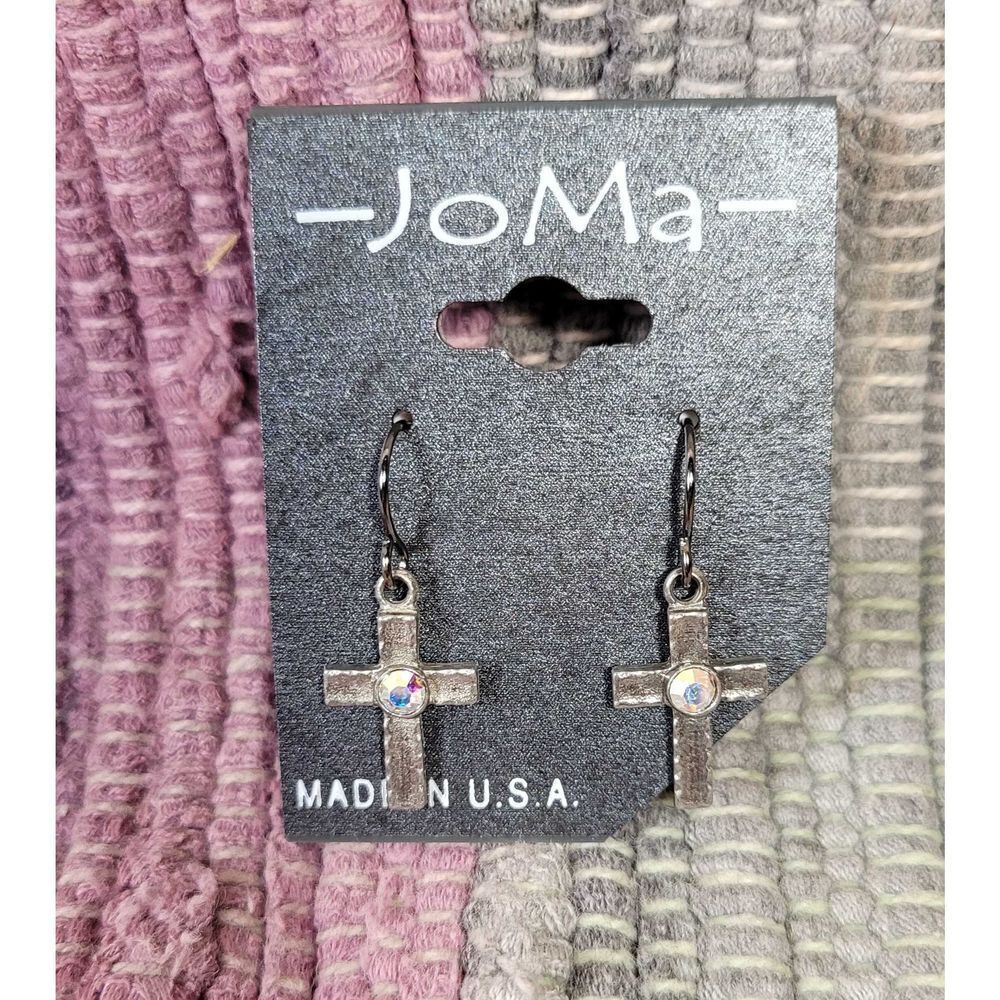 (3 for $15)~JoMa~Silvertone Cross Earrings with Austrailian Crystal- NWT
